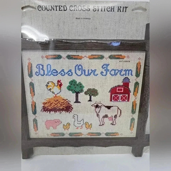 The New Berlin Co Bless Our Farm Counted Cross Stitch Kit 30038  with Frame NEW - Picture 2 of 3